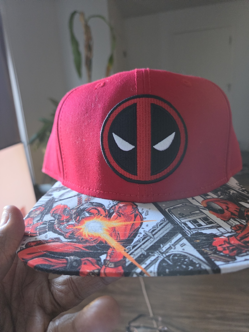 Marvel Adult  Red Deadpool Snapback Hat with Comic Brim